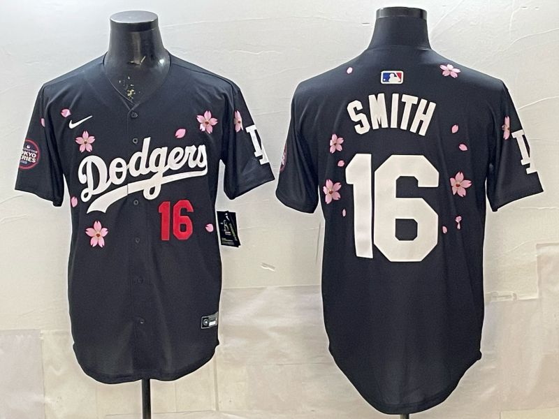 Men Los Angeles Dodgers #16 Smith Black Sakura Edition 2025 Nike MLB Jersey style 5->los angeles dodgers->MLB Jersey